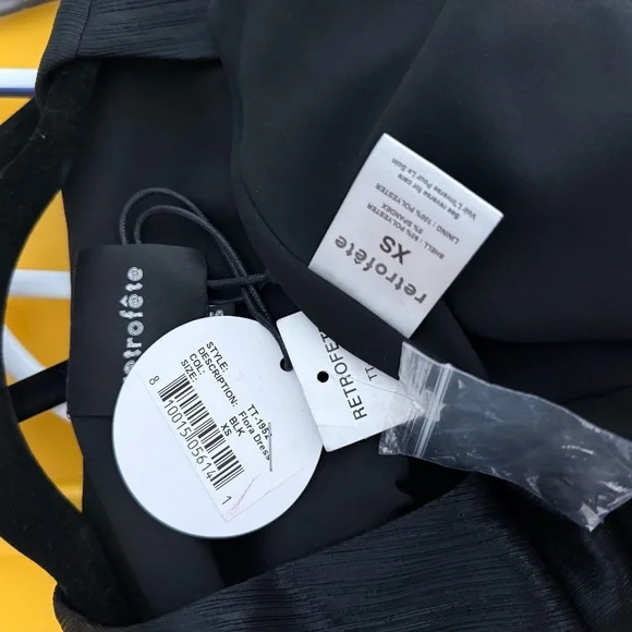 NWT Retrofete Flora Black Maxi Evening Dress Long Sleeve High Slit V-Neck XS - Picture 7 of 16